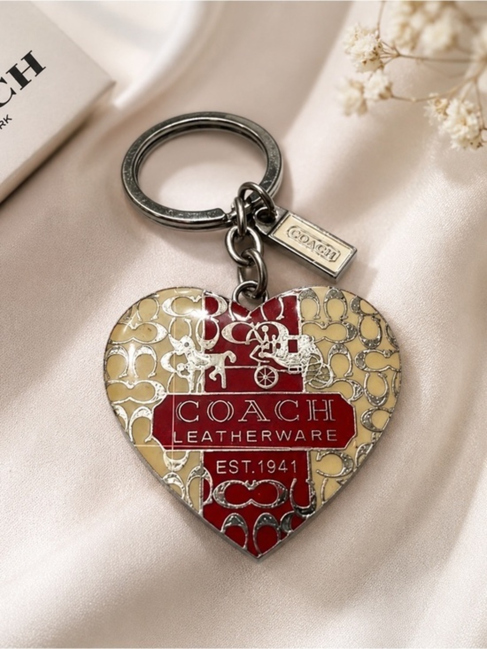 Coach Heart Keychain Charm Key Ring Red Gold Leatherware Bag Charm